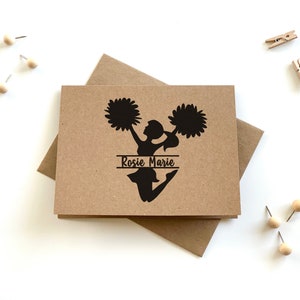 Personalized Cheerleading Note Cards with Envelopes, Cheer Cards with Name, Cheerleader Stationery Set for Girl