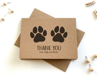 Custom Paw Prints Thank You Cards with Envelopes, Dog Thank You Notes, Thank You Cards with Paw Prints Personalized