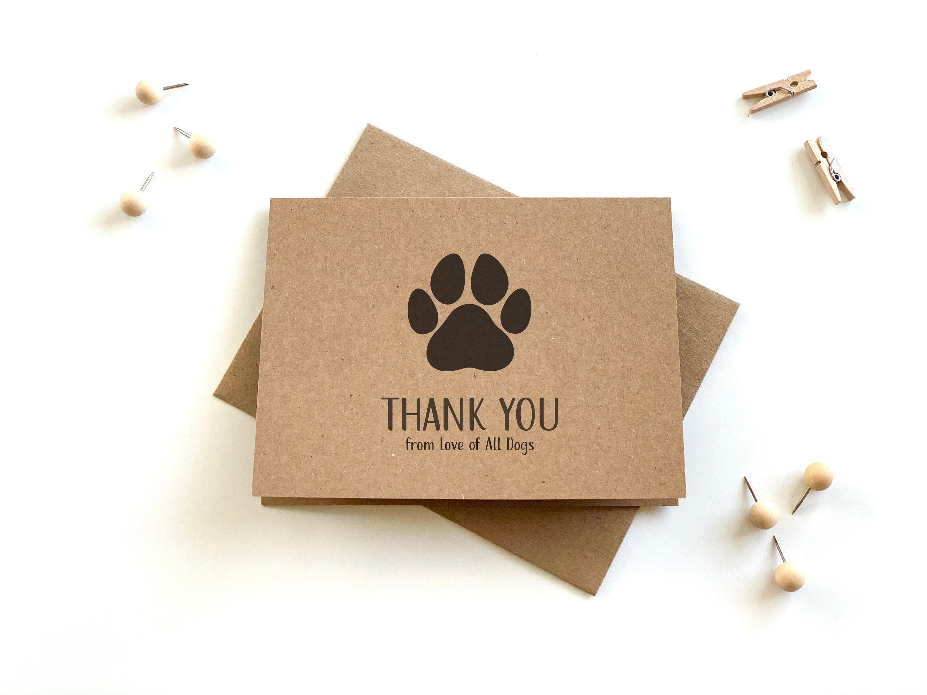 Personalized Paw Print Thank You Cards With Envelopes, Dog Thank You