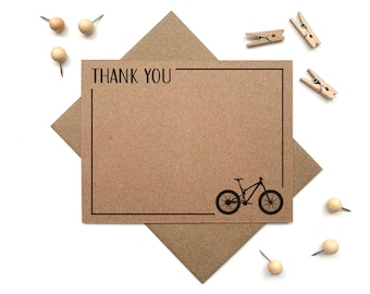 Mountain Bike Thank You Card Set - Bike Kraft Flat Cards - Recycled Paper Stationery for Cyclist - Bike Race Fundraiser Thank You