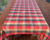 Vtg 60 39 s quot Cannon quot TableCloth Large Warm Color 39 s Orange-Reds-Olive with Gold Thread Squares 80 quot x 104 quot Long