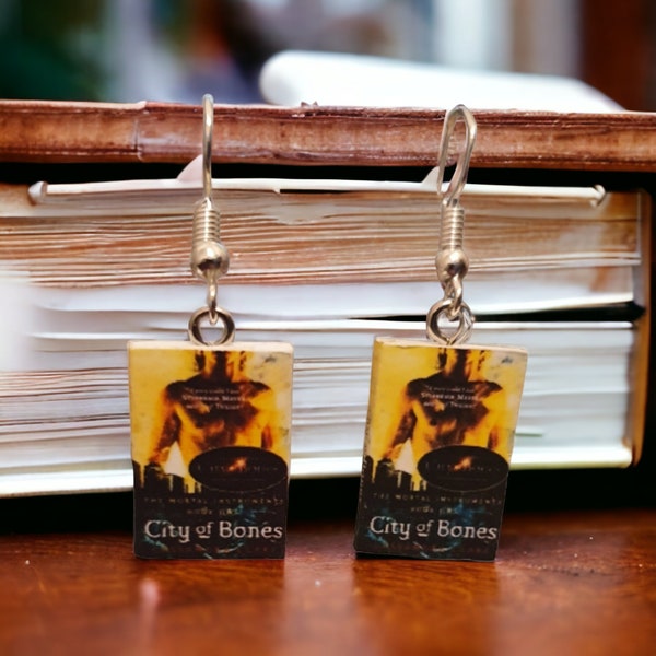 City of Bones tiny Book earrings