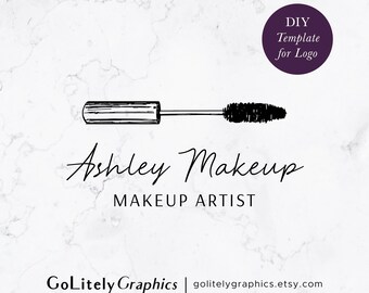 Hand gezeichnetes Mascara Make-up Artist Logo | Wimpern Techniker Logo | Logo-Design-Vorlage | Sofortiger Download der DIY-Logo-Vorlage