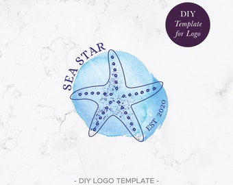 Nautical Watercolor Starfish Logo | Logo Design Template | Instant Download DIY Logo Template