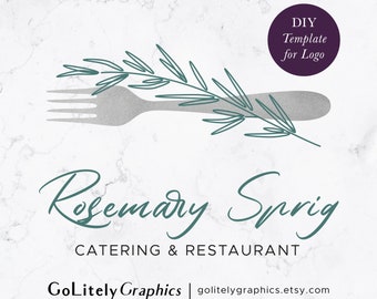 Rosemary Sprig Aquarell Gabel Hand gezeichnet Logo | Logo-Design-Vorlage | Sofortiger Download der DIY-Logo-Vorlage