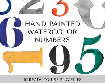Handgemalte Zahlen in Wasserfarbe für Canva oder Digital Scrapbook | Clip Art Bilder | Sofortiger Download Clip Art