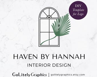 Sauberes, modernes Fenster und Palm Interior Designer Logo | Realtor Logo | Bearbeitbare Logo-Design-Vorlage | Sofortiger Download der DIY-Logo-Vorlage