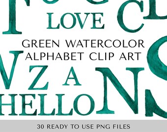 Grünes Aquarell Alphabet für Canva oder Digital Scrapbook | Clip Art Bilder | Sofortiger Download Clip Art