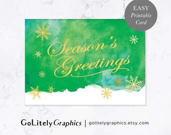 Season's Greetings Feiertagskarte | Druckbare Feiertagskarte | Aquarell Weihnachtskarte | Druckbare Karte | Leere Weihnachtskarte | PDF-Datei