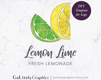 Hand gezeichnetes Zitronen- und Limettenlogo | Logo-Design-Vorlage | Sofortiger Download der DIY-Logo-Vorlage