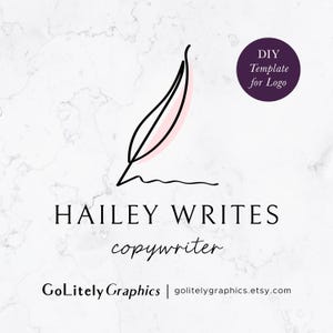 Handdrawn Copywriter Logo, Author Feather Logo | Logo Design Template | Instant Download DIY Logo Template