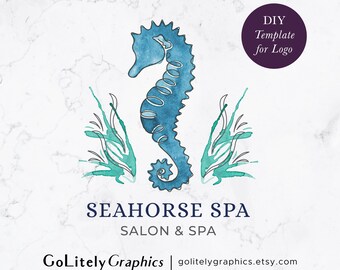 Wasserfarben Seepferdchen Logo | Logo-Design-Vorlage | Sofortiger Download der DIY-Logo-Vorlage