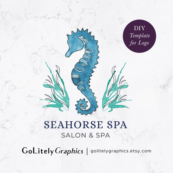 Nautical Watercolor Seahorse Logo | Logo Design Template | Instant Download DIY Logo Template