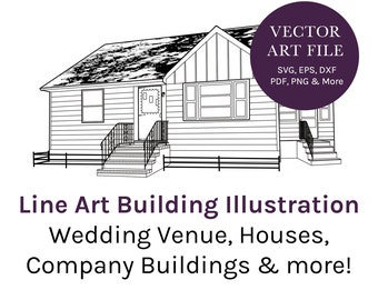 Line Art Gebäude Illustration Vektor von Haus oder Hochzeitsort oder Business-Datei für den Druck |  SVG-Datei Cricut, Silhouette-Datei
