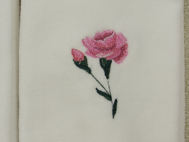 Embroidered Tip Towels PINK ROSES Bathroom Home and Living Spring flowers Velour Tip Towels. Bathroom Vanity