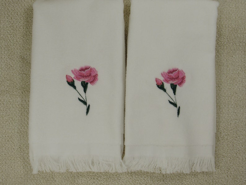 Embroidered Tip Towels PINK ROSES Bathroom Home and Living Spring flowers Velour Tip Towels. Bathroom Vanity