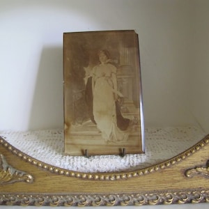 Antique Lovely Fashion Lady Sepia Photo Print Applied to Glass