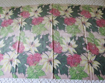 Vintage Floral Barkcloth Rayon Cotton Fabric Curtain Panel