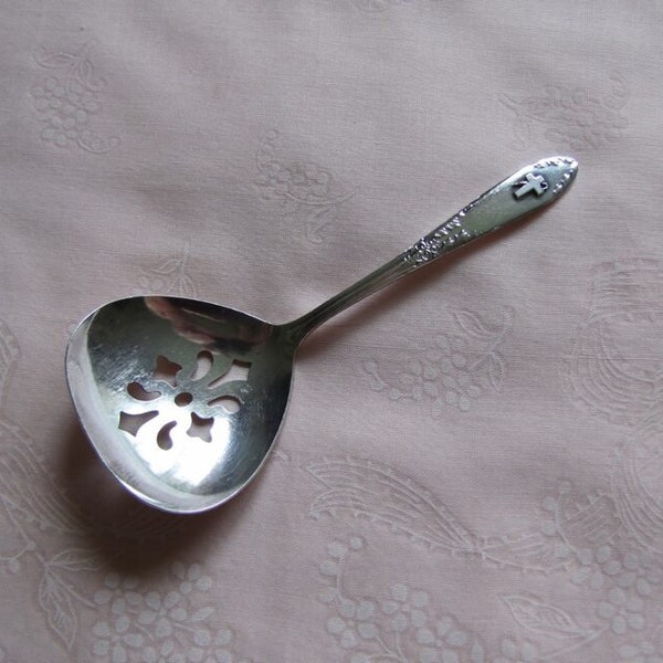 Vintage National Silver Co. KES Silver Plate Bon Bon Spoon with Enameled Cross