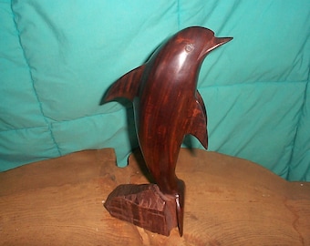 Large Hand Carved Ironwood Dolphin Jumping Sculpture Wood