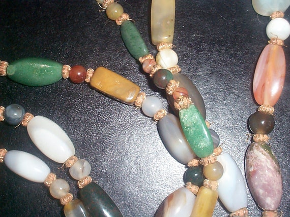 Extra long polished stone necklace Boho style 26"… - image 4