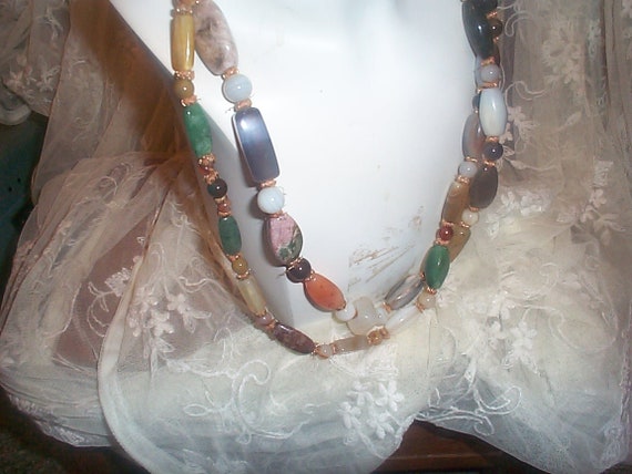 Extra long polished stone necklace Boho style 26"… - image 6
