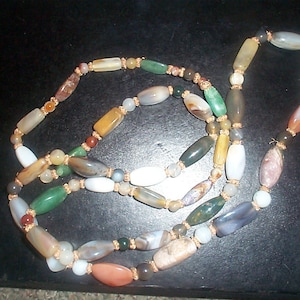 50%  OFF Extra long polished stone necklace Boho style 26&quot; real semi precious stone necklace CLEARANCE SALE