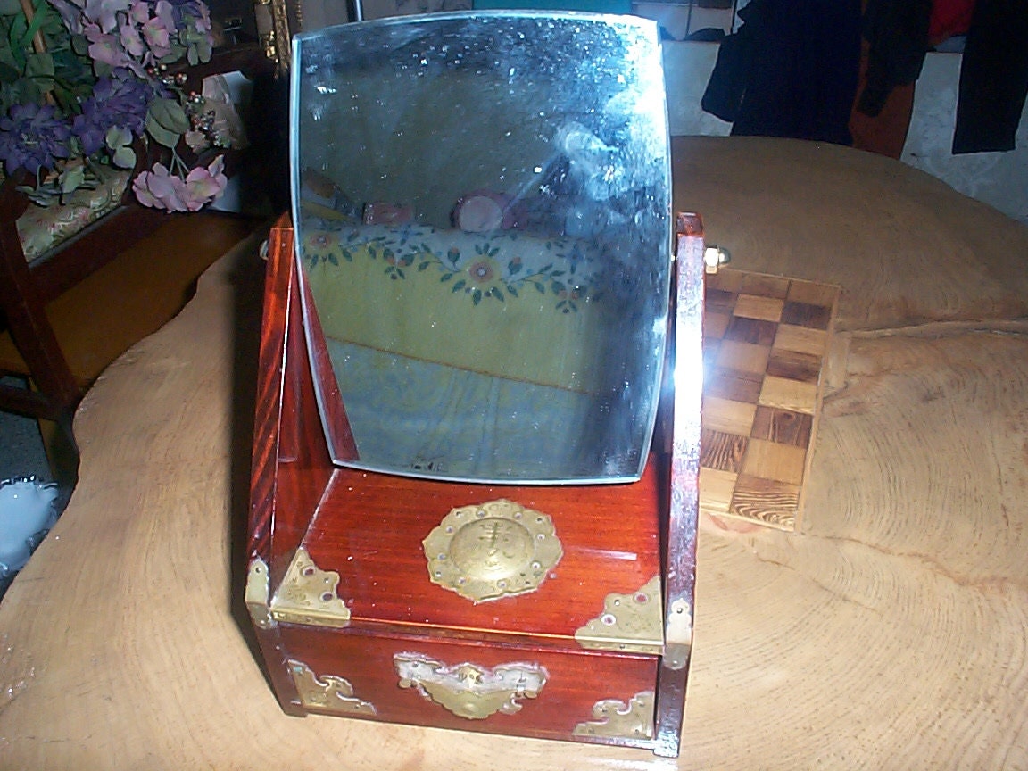 置物 Asian. And. Jewelly Antique Chinese Lacquer Jewelry Box W/ Drawers & Mirror, 1920 - Etsy