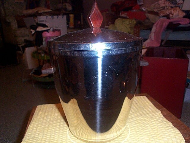 Mid Century Modern Chrome & Teak Ice Bucket Irvinware Stainless  display picture 1
