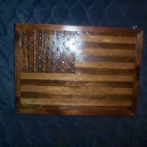 OOAK Handcrafted Wooden 2 sided American Flag  ready to hang  All wood hand made American Rustic flag