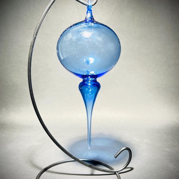 Light Cobalt Blown Glass Handmade Christmas Ornament ~ Elegant Brilliant Blue ~ Venetian Style ~ Unique Vintage Inspired Design