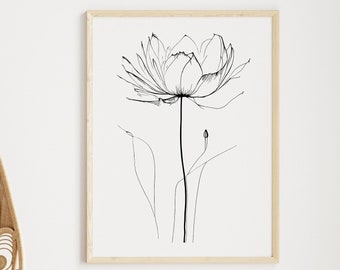Lotus digitale print, Lotus kunst aan de muur, bloemenposter, bloemenkunstwerkposter, digitale muurkunst, bloemmuurdecor, botanische print