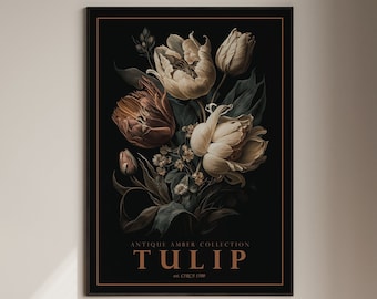 Tulip Antique Decor, Tulip Digital Print, Botanical Print, Digital Wall Art, Floral Poster, Floral Artwork Poster, Flower Wall Decor