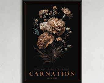 Carnation Antique Decor, Carnation Digital Print, Botanical Print, Digital Wall Art, Floral Poster, Floral Artwork Poster, Flower Wall Decor