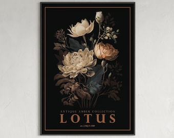 Lotus digitale print, Lotus antiek decor, bloemenposter, bloemenkunstwerkposter, digitale muurkunst, bloemmuurdecor, botanische print