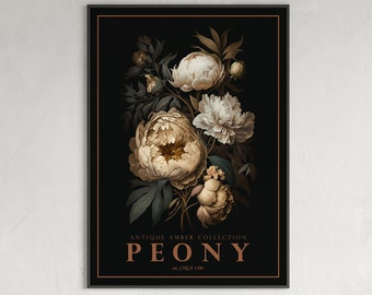 Peony Antique Decor, Peony Digital Print, Floral Poster, Floral Artwork Poster, Botanical Print, Digital Wall Art, Flower Wall Decor