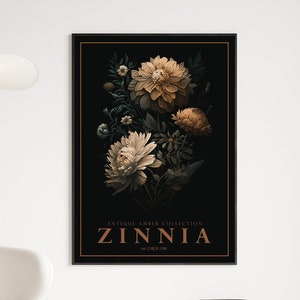 Zinnia Antique Decor, Zinnia Digital Print, Botanical Print, Digital Wall Art, Floral Poster, Floral Artwork Decor, Flower Wall Poster