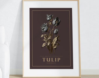Tulip Digital Print, Tulip Gold Decor, Floral Poster, Floral Artwork Poster, Digital Wall Art, Flower Wall Decor, Botanical Print