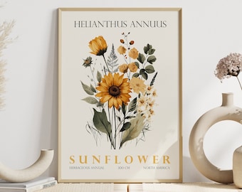 Sunflower Wall Decor, Sunflower Digital Print, Floral Poster, Floral Artwork Poster, Botanical Print, Flower Wall Decor, Digital Wall Art