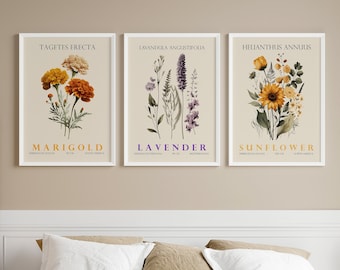 Digital Wall Art, Flower Wall Decor, Botanical Print, Floral Artwork Poster, Floral Poster, 3 Piece Wall Art, Set of 3 Prints, 3 Piece Set