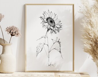 Sunflower Wall Art, Sunflower Digital Print, Floral Poster, Floral Artwork Poster, Botanical Print, Flower Wall Decor, Digital Wall Art
