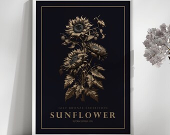 Sunflower Gold Decor, Sunflower Digital Print, Floral Poster, Floral Artwork Poster, Botanical Print, Flower Wall Decor, Digital Wall Art
