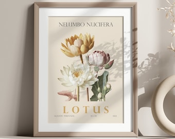 Lotus digitale print, Lotus Wall Decor, bloemenposter, bloemenkunstwerkposter, digitale muurkunst, bloemmuurdecor, botanische print