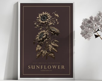 Sunflower Gold Decor, Sunflower Digital Print, Floral Poster, Floral Artwork Poster, Botanical Print, Flower Wall Decor, Digital Wall Art