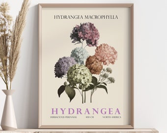 Hydrangea Wall Decor, Hydrangea Digital Print, Botanical Print, Digital Wall Art, Floral Poster, Floral Artwork Poster, Flower Wall Decor