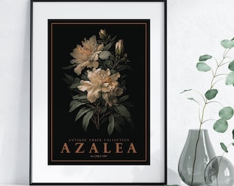 Azalea Digital Print, Azalea Antique Decor, Floral Poster, Floral Artwork Poster, Digital Wall Art, Flower Wall Decor, Botanical Print