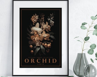 Orchid Antique Decor, Orchid Digital Print, Botanical Print, Digital Wall Art, Floral Poster, Floral Artwork Poster, Flower Wall Decor