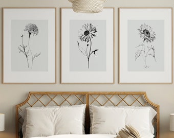 3 Piece Wall Art, Digital Wall Art, Floral Artwork Poster, Botanical Print, Flower Wall Decor, Set of 3 Prints, Floral Poster, 3 Piece Set