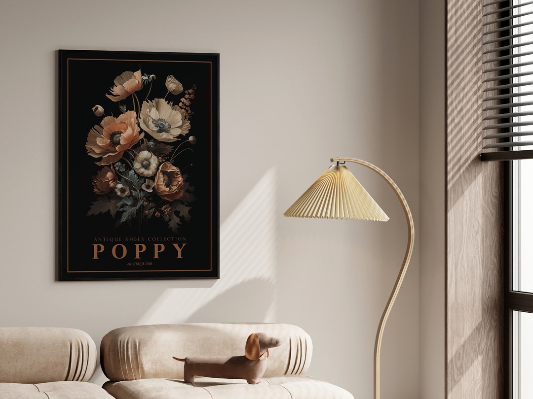 Poppy Antique Decor, Poppy Digital Print, Botanical Print, Digital Wall ...