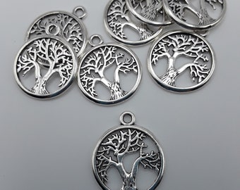 8 Tree of Life Charms Double Sided Antique Silver Tone 15x17mm A101